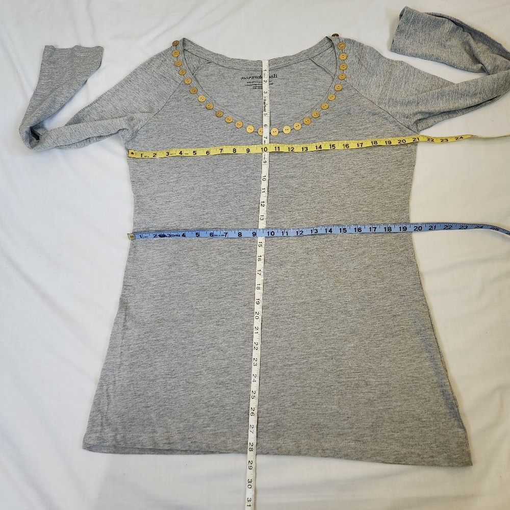 Norma Kamali gray organic cotton scoop neck tee t-shirt button embellishment XL - Picture 12 of 13